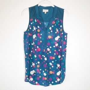 Modcloth Teal Satin Multi Polkadot Sleevless Blouse XS